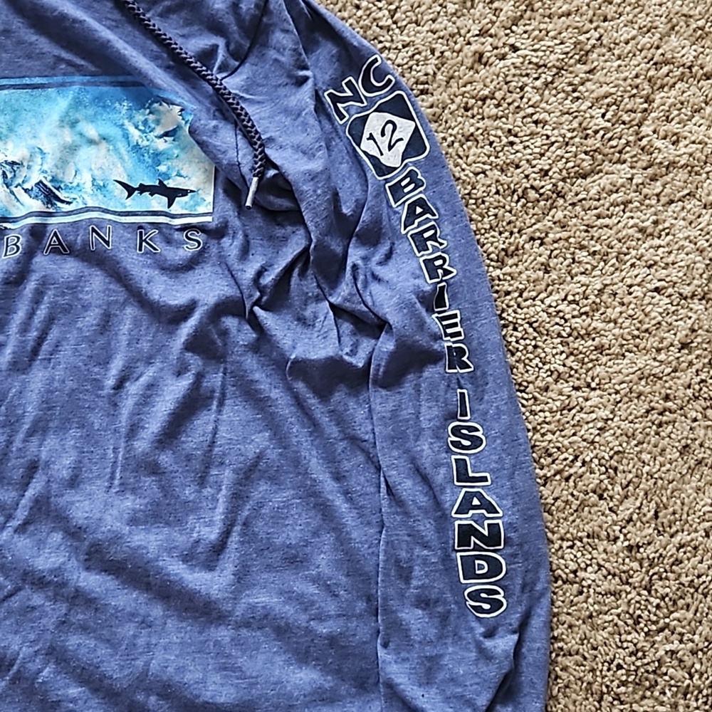 Outer Banks, NC, blue long sleeved, hooded Tshirt material, size M - Picture 3 of 5